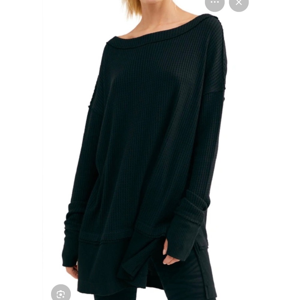 We the free womens large black north shore thermal oversized waffle long sleeve